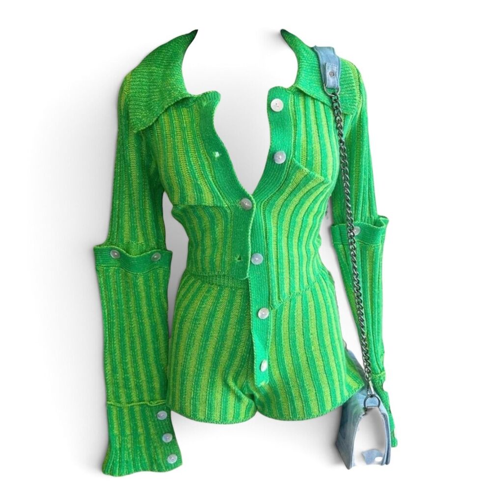 Athina 2pc Knit Shorts Set Sz Small Vibrant Green Yellow